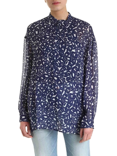 Dondup Chain Print Blouse In White And Blue