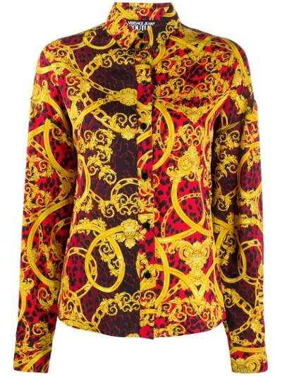 Versace Jeans Couture Leo Chain Print Shirt In Red And Black