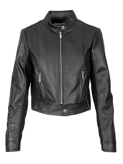 Michael Kors Leather Bomber Leather Jacket In Black