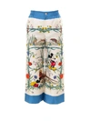 Gucci Mickey & Floral Silk Twill Drawstring Pants In Ivory