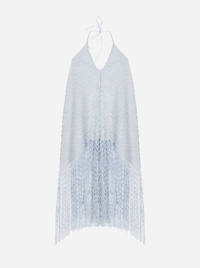 Jacquemus Riviera Asymmetric Fringed Dress In Light Blue