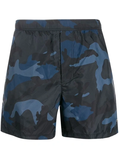 Valentino Camouflage Printed Swim Shorts In Blue