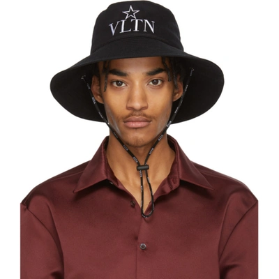 Valentino Garavani Vltn Star-embroidered Cotton Bucket Hat In Black