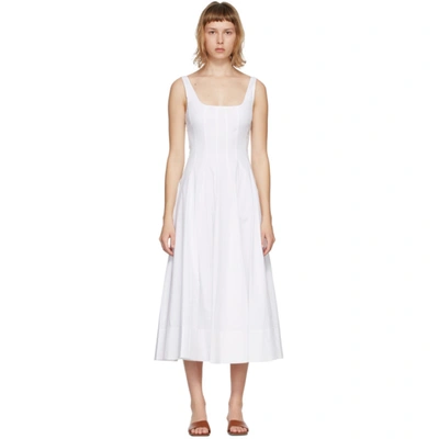 Staud Wells Pleated Cotton-blend Poplin Maxi Dress In White
