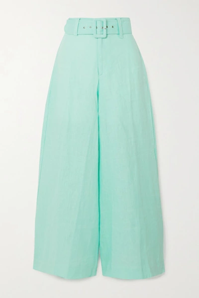 Faithfull The Brand Rose Cropped Linen Wide-leg Pants In Turquoise