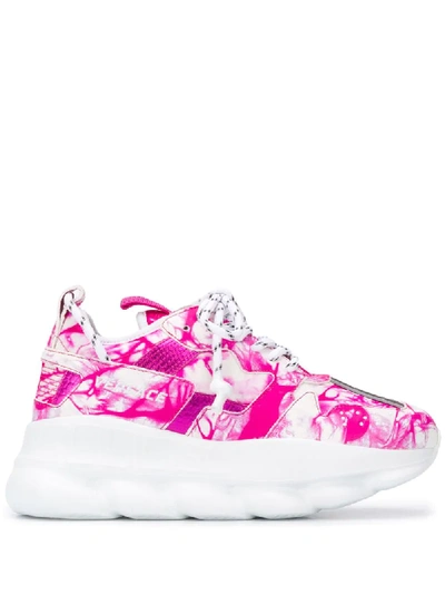 Versace Chain Reaction Abstract-print Sneakers In Pink