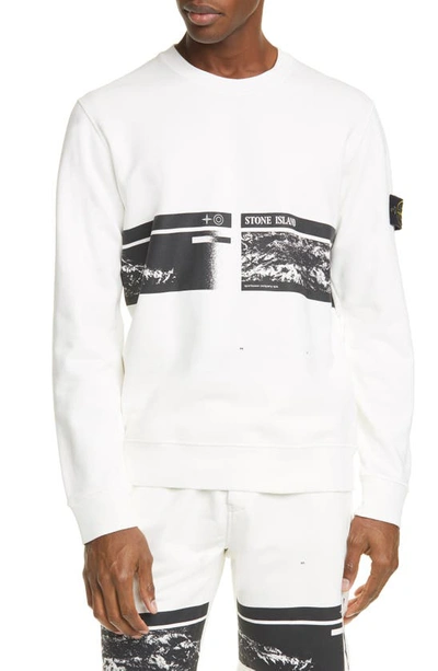 Stone Island Men's Crewneck Sweatshirt With Graphic Logo In White