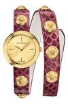 Versace Medusa Stud Icon Leather Strap Watch, 28mm In Burgundy/ Gold