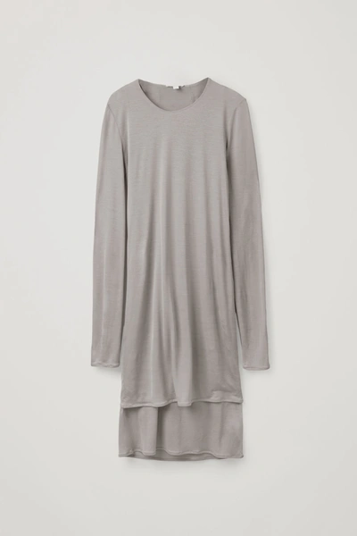 Cos Double Layer Long-sleeved Dress In Grey