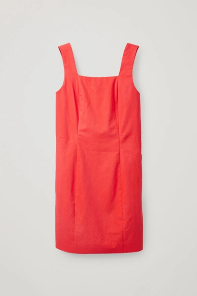 Cos Slim-fit Cotton-linen Dress In Red