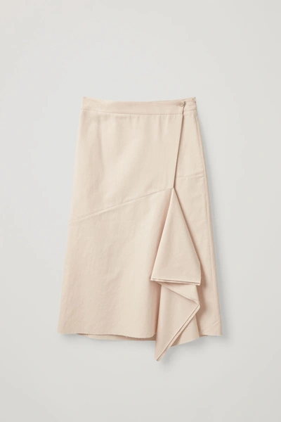 Cos Cotton-linen Wrap Skirt With Asymmetric Drape In White