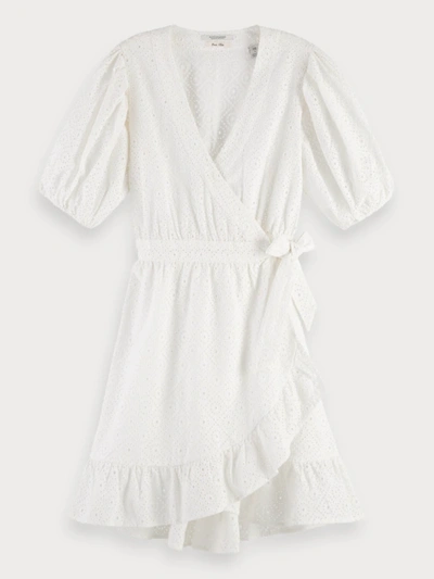 Scotch & Soda Broderie Anglaise Wrap Dress In White