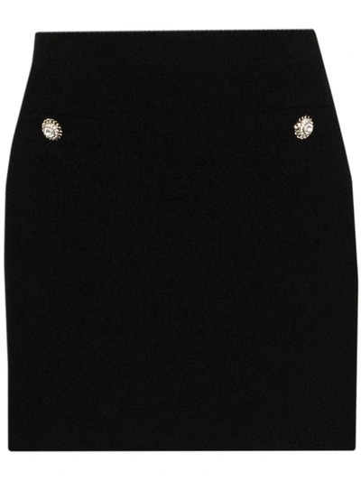 Alessandra Rich Tweed Mini Skirt W/ Crystal Buttons In Black
