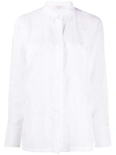 Sandro Aneli Embroidered Cotton Shirt In White