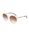 Gucci Round Acetate Bamboo Effect Arms Sunglasses In White/gold