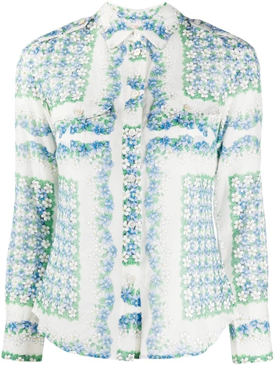 Tory Burch Printed Cotton & Silk Blouse In White