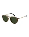 David Beckham Men's Round Sunglasses W/ Clip-on Lenses In Brown Horn/green