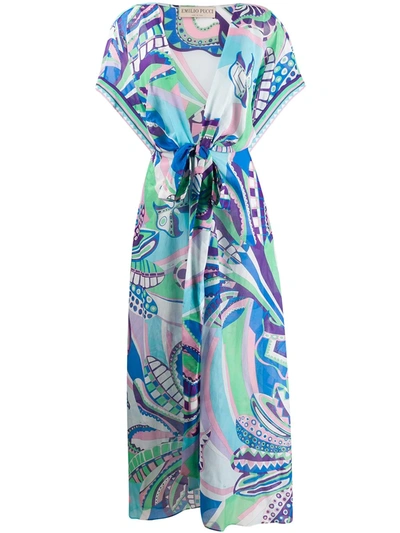 Pucci Abstract Print Wrap Dress In Blue