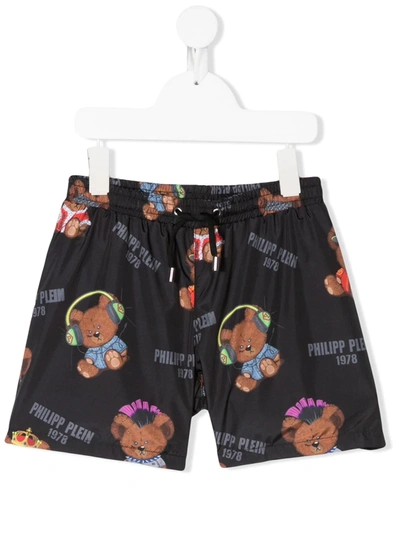 Philipp Plein Kids' Teddy Bear Print Swim Shorts In Black