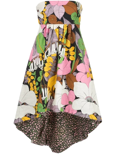 La Doublej Strapless Floral-print Dress In Black