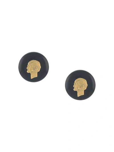 Pre-owned Chanel 1994 Mademoiselle Button Earrings In Black