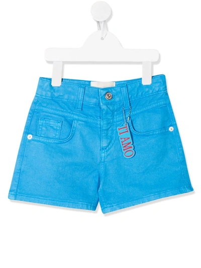 Alberta Ferretti Kids' 'ti Amo' Denim Shorts In Blue