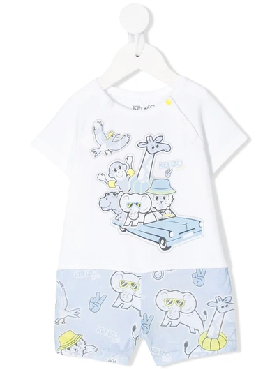 Kenzo Babies' Tiger Friends Printed Romper In White