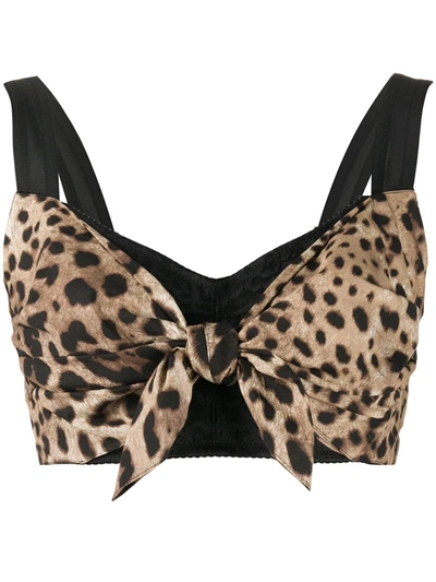 Dolce & Gabbana Poplin Top With Leopard Print And Brassiere In Animal Print