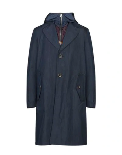 Santoni Edited By Marco Zanini Overcoats In Dark Blue