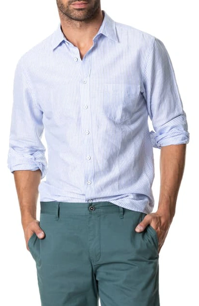 Rodd & Gunn Bay Of Plenty Linen Stripe Regular Fit Button-down Shirt In Cornflower