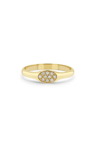 Zoë Chicco 14k Yellow Gold Pave & Bead Set Diamonds Diamond Cluster Signet Ring