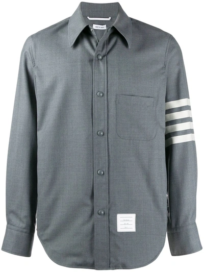 Thom Browne 4-bar Snap Front Wool Shirt Jacket In Grey