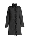 Jane Post Women's Ruffle Trim Coat In Black