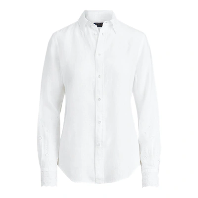 Ralph Lauren Lauren  Button Down Linen Shirt In White