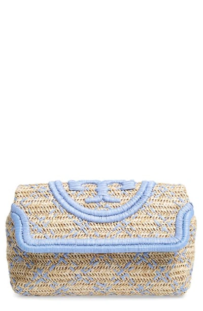 Tory Burch Fleming Soft Small Straw Clutch In Natural/ Bluewood