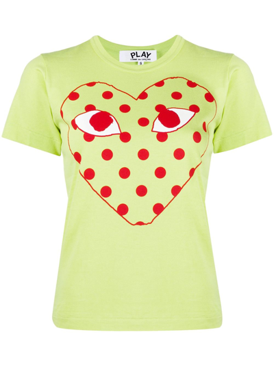 Comme Des Garçons Play Heart And Polka-dot Print Cotton-jersey T-shirt In Green