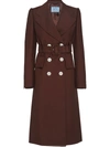 Prada Mother Of Pearl Button Double-breasted Coat In Brown