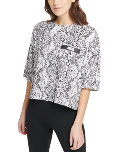 Dkny Sport Snake-print Cropped T-shirt In White