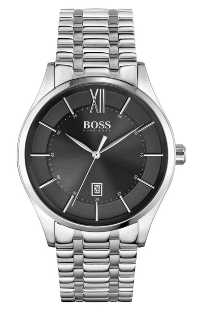 Hugo Boss Men's Distinction Stainless Steel Bracelet Watch 42mm Women's Shoes In Silver