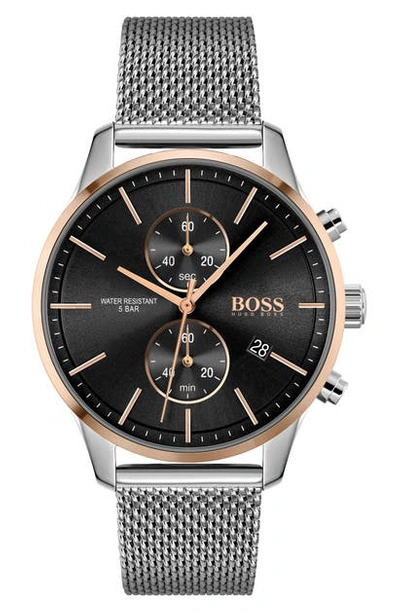 Hugo Boss Men's Chronograph Associate Stainless Steel Mesh Bracelet Watch 42mm Women's Shoes In Silver