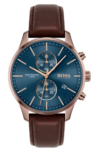 hugo boss mens watch brown leather strap