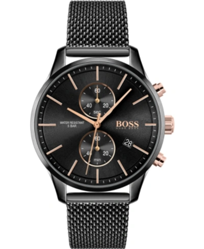 Hugo Boss Men's Chronograph Associate Black Stainless Steel Mesh Bracelet Watch 42mm Women's Shoes