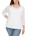 Belldini Plus Size Embellished Mesh Top In White