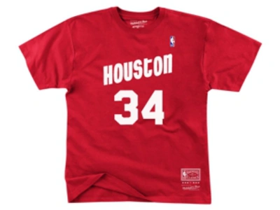 Mitchell & Ness Houston Rockets Men's Hakeem Olajuwon Hardwood Print Player T-shirt In Red
