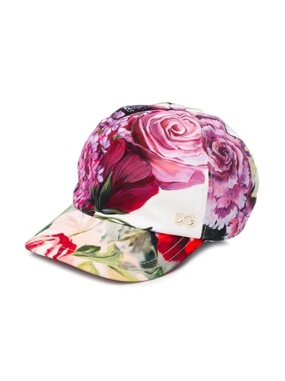 Dolce & Gabbana Kids' Rose Print Cap In Pink