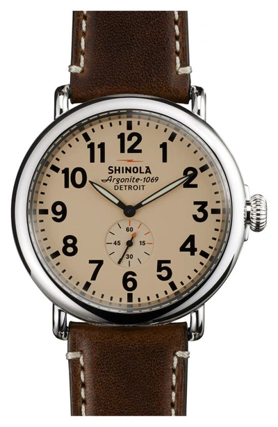Shinola 'the Runwell' Leather Strap Watch, 47mm In Dark Coffee/ Cream/ Silver