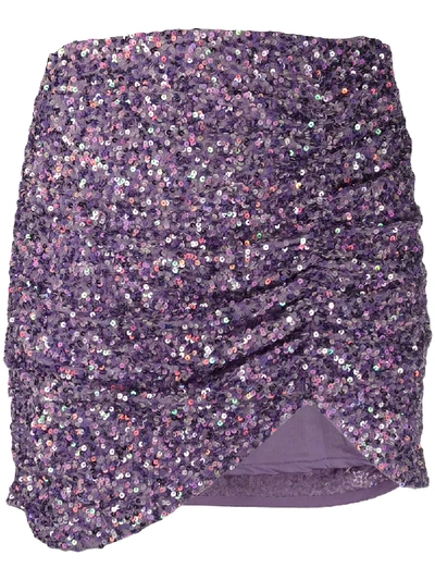 Retroféte Celestia Ruched Sequined Crepe De Chine Mini Skirt In Purple