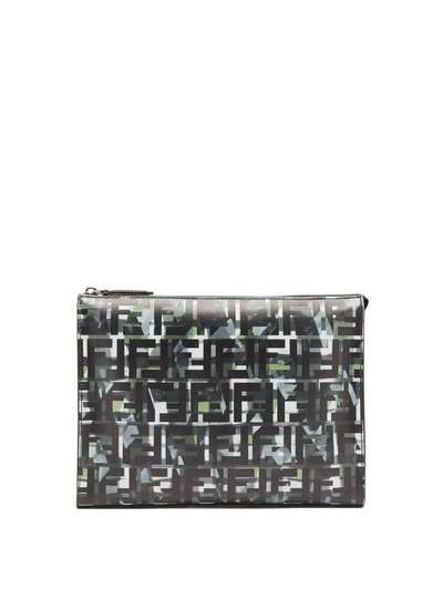 Fendi Ff Camouflage-print Leather Pouch In Green Multi