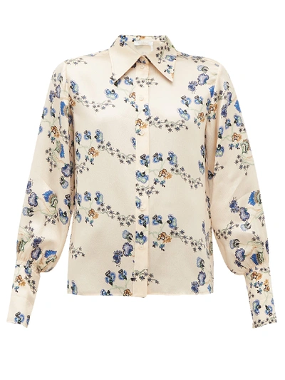 Chloé Flower-print Hammered Satin Shirt In Ivory