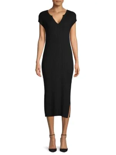 525 America Ribbed Side-slit Sheath Dress In Black